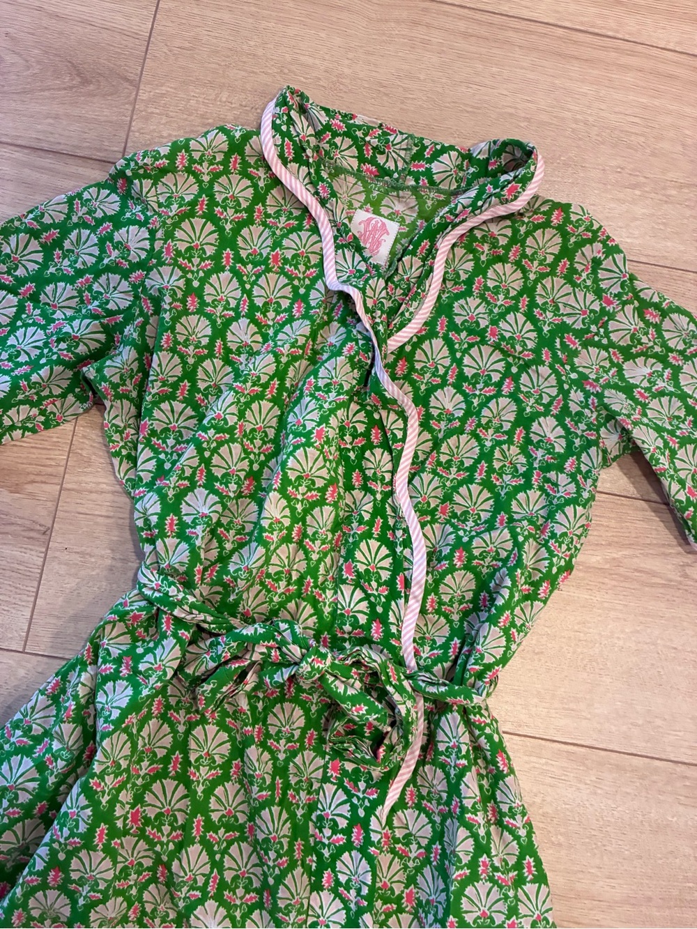 Elizabeth Wilson Women’s Green Pink Cotton Mini Wrap Dress Size XS
